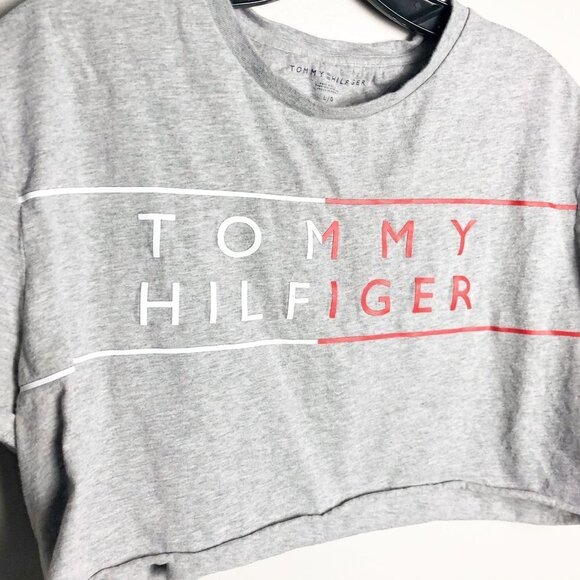 Tommy Hilfiger Crewneck Logo Cropped T shirt Large - Picture 3 of 5